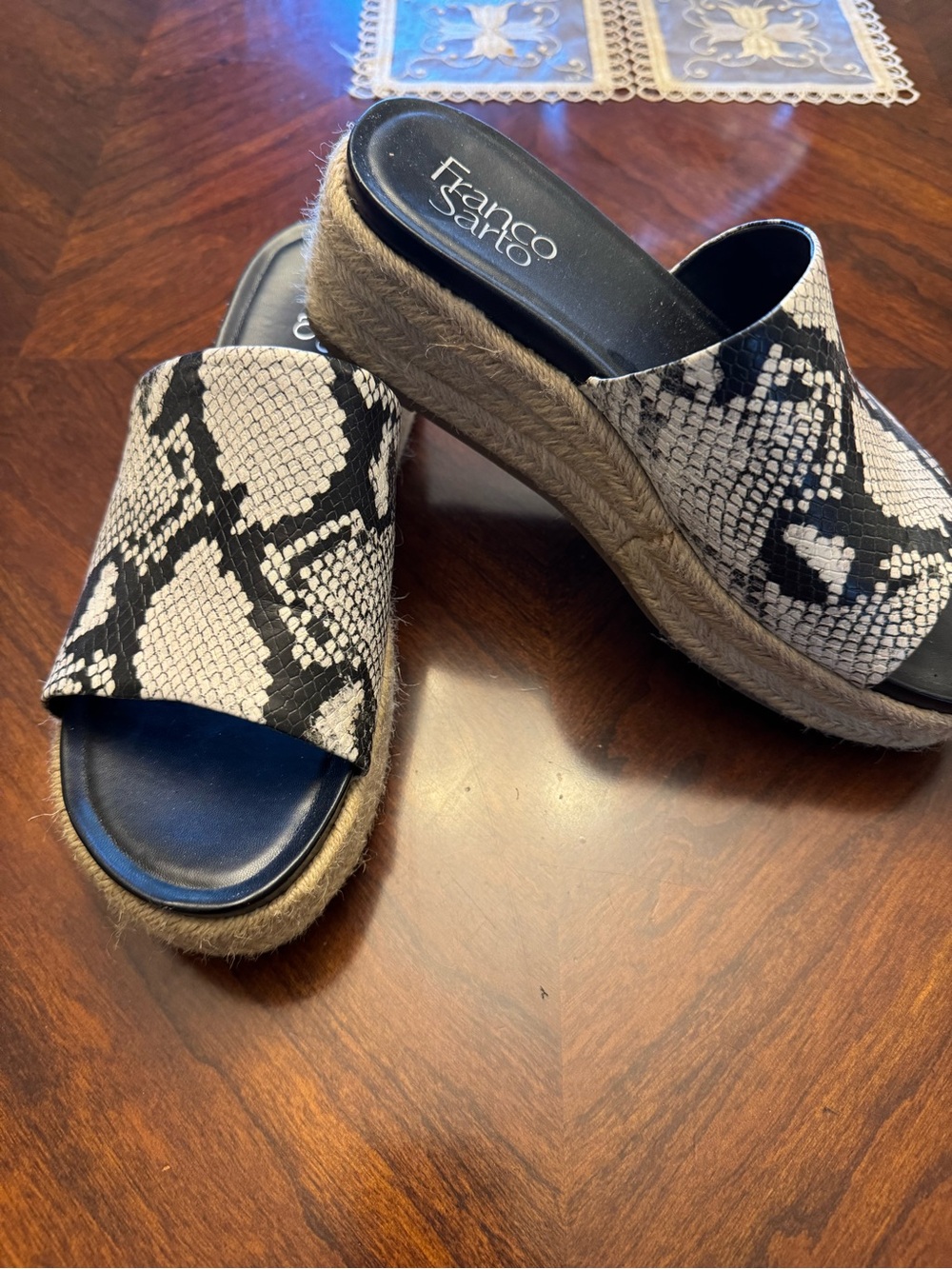 Franco Sarto Snake-Print Platform Slide Sandals - Black & White